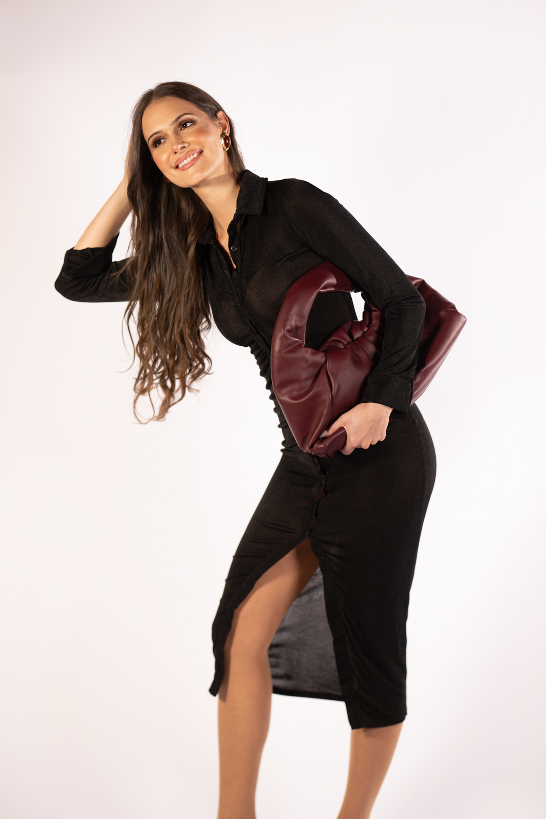 Rachel Long Stretchy Shirt Dress in Black  She is Like Eve