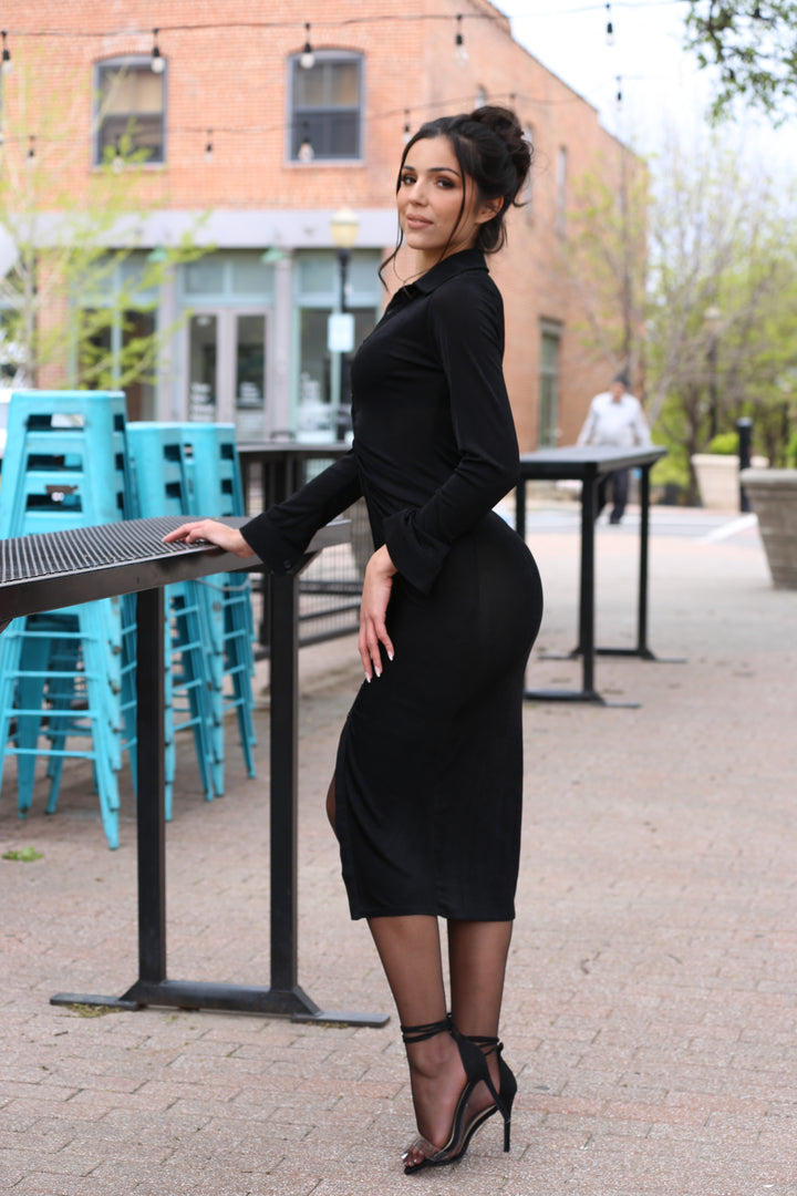Rachel Long Stretchy Shirt Dress in Black – She is Like Eve